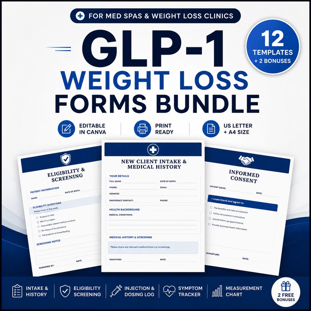 GLP-1 weight loss forms bundle Canva templates for med spas
